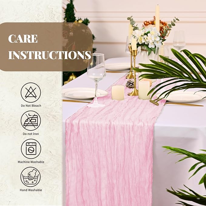 12 Pack Light Pink Cheesecloth Table Runner, Long Romantic Semi Sheer Rustic Boho Gauze Table Runners for Wedding Bridal Shower Birthday Party Decorations(17.7×108 Inch)