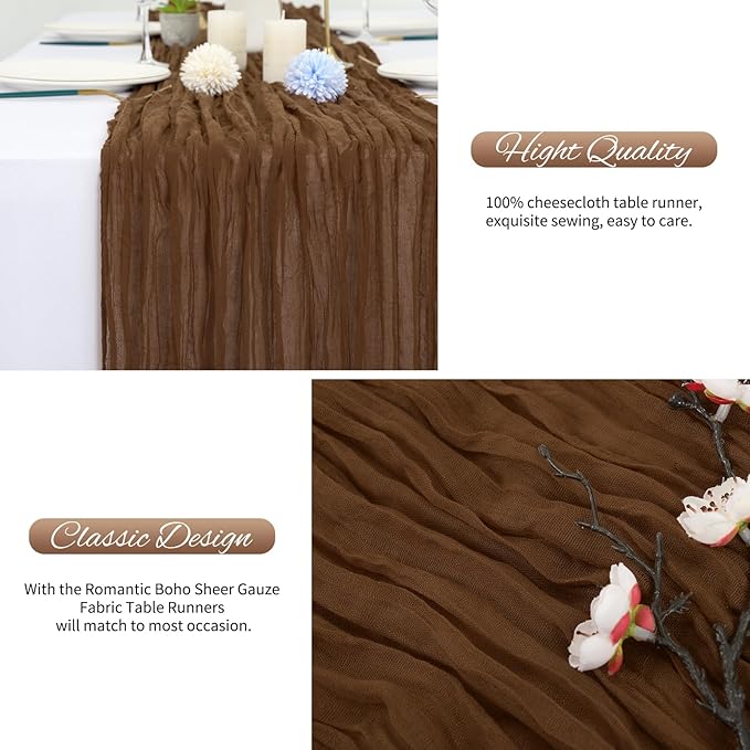 20 Pack Brown Cheesecloth Table Runner 120 Inch 10FT Rustic Boho Gauze Cheese Cloth Table Runner for Wedding Party Baby Shower Thanksgiving Christmas Decoration