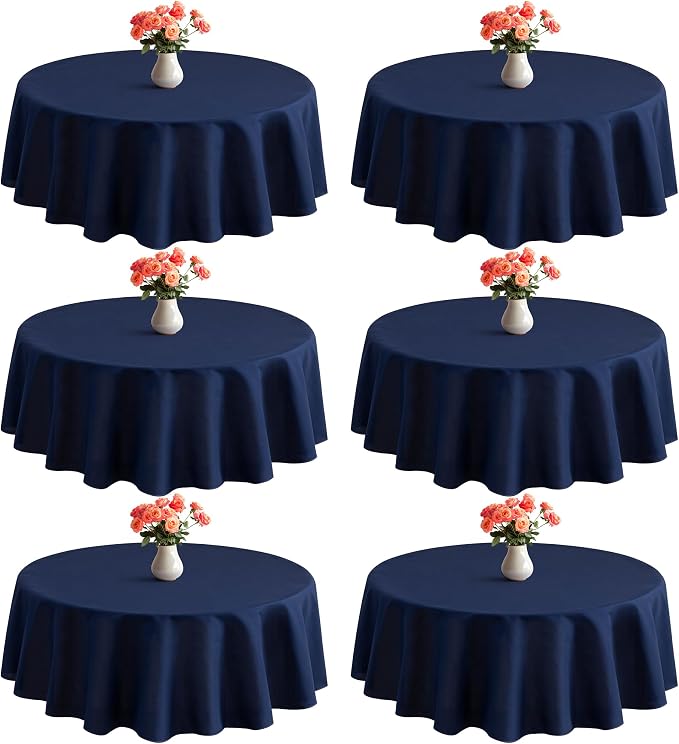 joybest 6 Pack Round Tablecloths - 60 Inches in Diameter Navy Blue Table Cloth Fit 20 to 42 Inches Tables, Washable Polyester Fabric Table Cover for Dining, Buffet Party, Wedding