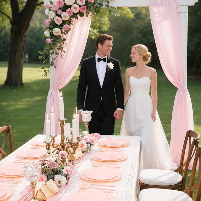 WONDERFUL 150 Pcs Pink Plastic Plates Disposable Plastic Dinnerware Set Pink Plate and Silverware Set Disposable Plates for Party Wedding & Bridal Shower Party Mothers Day Decor 30 Guests