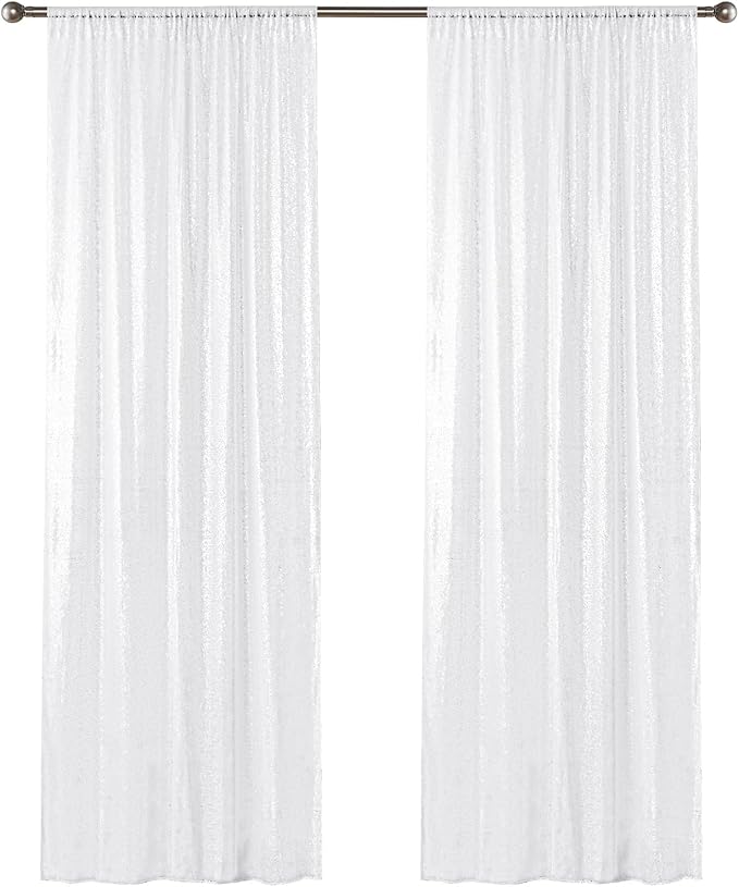 Sugargirl White Sequin Backdrop Curtain 2 Panels 2FTx8FT Glitter White Background Drapes Sparkle Photography Backdrop for Party Wedding Birthday Wall Decoration