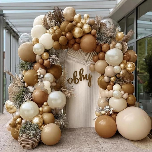 Brown Balloon Garland Arch Kit Double Stuffed, Pearl White Sand Tan Coffee Beige Apricot Ivory Gold Neutral Balloon for Boho Baby Shower Birthday Wedding Bear Gender Safari Party Decoration