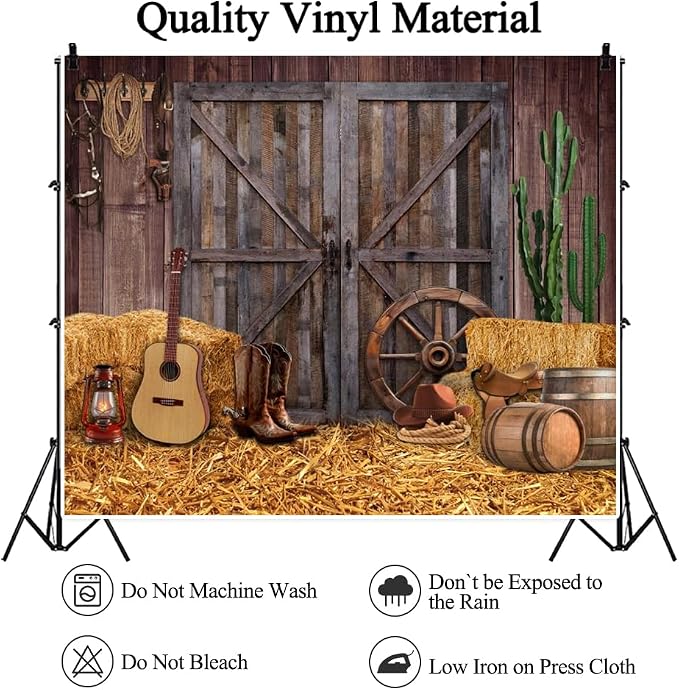 Western Backdrop 10x8ft for Western Party Decor&Photography | Thicker Vinyk Clear Image Vintage Farm Wooden Door Barn Wild West Rodeo Banner for Large Western Theme Birthday Party Decor