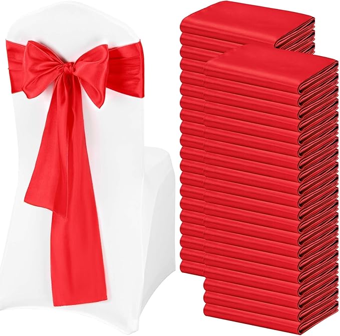 Pesonlook 120 PCS Red Satin Chair Sashes Bows,Satin Chair Sashes Universal Chair Cover for Wedding Reception Restaurant Event Decoration Banquet,Party,Hotel Event Decorations (7 x 108 inch)