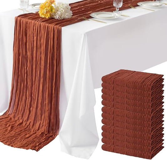 12 Pack Terracotta Cheesecloth Table Runner 35"×120" Gauze Fabric Table Runner Rustic Sheer Runner for Wedding Birthday Baby Shower Party Table Decoration Terracotta 6 Pack