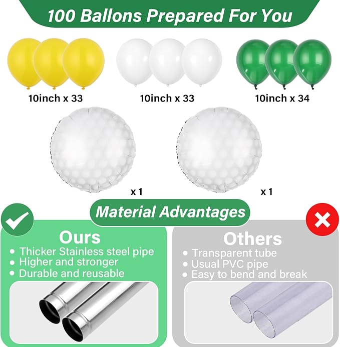 2 Sets Golf Balloon Column Stand Kit with 102 Balloons Sport Themed 5.57ft Adjustable Balloon Tower Stand with Bases Ball Balloon Arch Kit Column for Golf Party Decortions Retirement Birthday Supplies