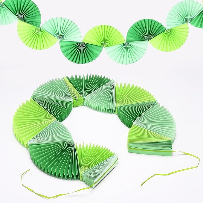 uxcell 3 Pcs Paper Fan Garland, 5.25ft Paper Garland Hanging Decorations Set Party Hanging Decorations Fans for Birthday Parties Holiday Ornaments Family Gatherings Weddings, Green