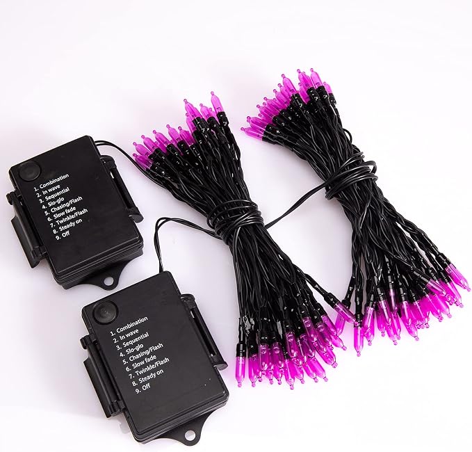 Christamas Decorations Purple String Lights Battery Operated 17.8 Feet 50 LED 2 Pack Waterproof Mini Fairy Lights with 8 Lighting Modes for Outdoor Indoor Use, Xmas Halloween Tree Holiday Party Patio