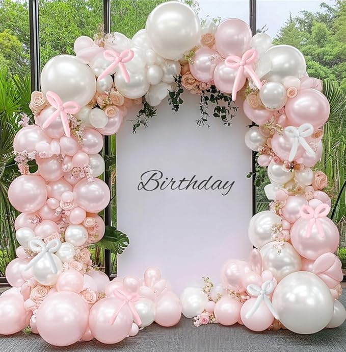 Pearl Pink Balloon Double Stuffed Pearl Balloons Garland Pastel Light Pink Arch Kit Pale Long Balloons Different Size for Birthday Wedding Baby Shower Anniversary Decoration