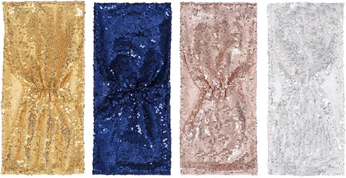 Poise3EHome Sequin Chair Sashes Navy Blue Folding Chair Covers Bow for Wedding Party Reception Decorations, 10 PCS