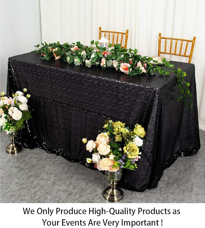 ShiDianYi Black Sequin Tablecloth 50x72-Inch Black Linen Tablecloth Around The World Party Decorations