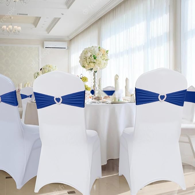 Howhic Pack of 60 Spandex Chair Sashes Bows Stretch Chair Cover Band with Buckle Slider Universal Elastic Chair Ties for Wedding Banquet Party Event Decoration (Navy)