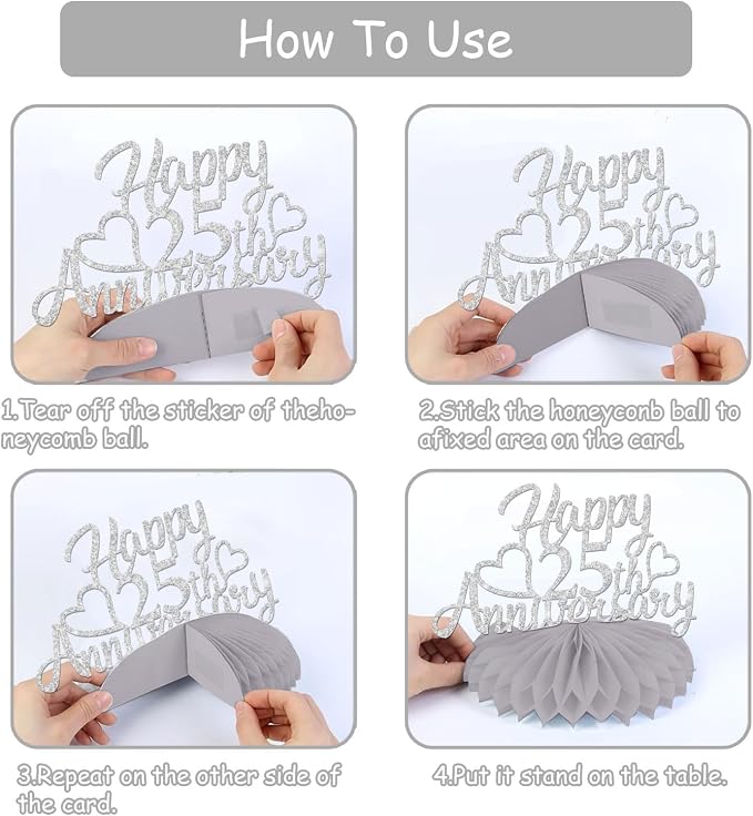 25th Wedding Anniversary Decorations, 25th Silver Wedding Photo Table Centerpieces Happy 25 Anniversary Table Toppers Honeycomb Decorations We Still do 25 Years Cheers to 25 Years Supplies