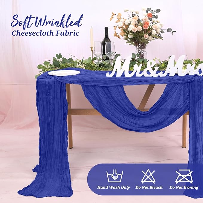 10 Pack Cheesecloth Table Runner Royal Blue, Rustic Boho Gauze Fabric Table Runner Romantic Table Runner for Wedding, Festival, Birthday, Anniversary, Dinner and Outdoor Events (17.7 x 108 inch)