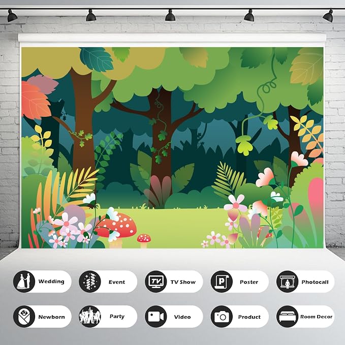 Forest Backdrop Cartoon Deep Forest Landscape Photography Background for Birthday Party Decorations Cartoon Jungle Rainforest Style Backdrops Baby Shower Background Kids Portrait Photo Props 8x6ft