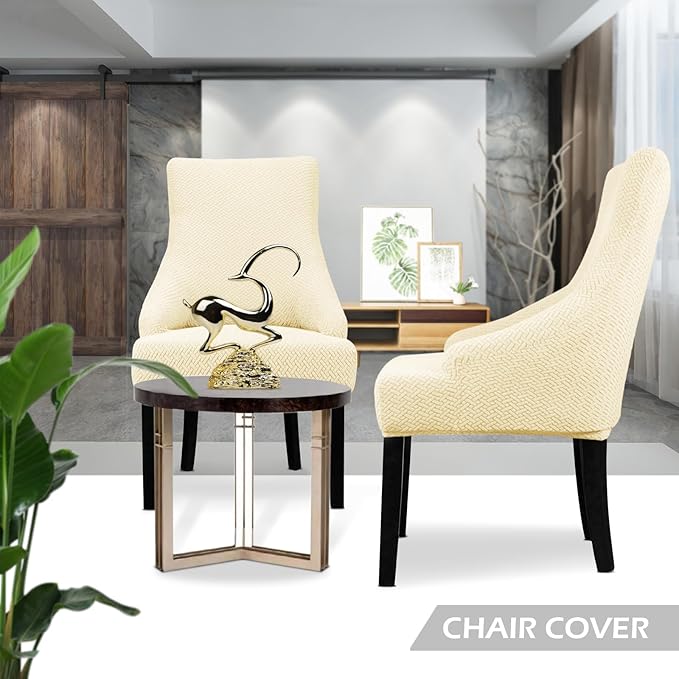 Lellen Stretch Wingback Chair Cover Slipcover - Reusable Wingback Side Chair Slipcover,Accent Chair Cover,Arm Protector Seat Cover,Wing Chair Cover for Dining Living Room Home（1PCS,Cream）