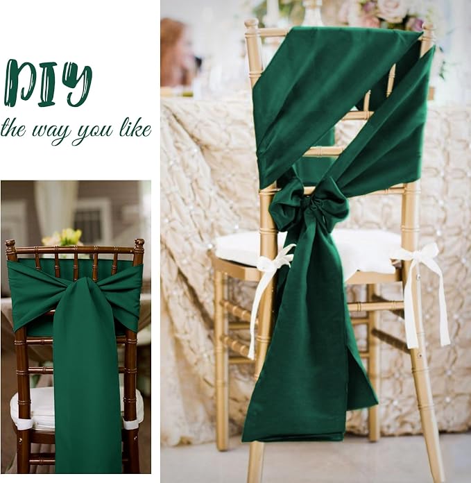 Pesonlook 120 PCS Forest Green Satin Chair Sashes Bows,Satin Chair Sashes Universal Chair Cover for Wedding Reception Restaurant Event Decoration Banquet,Party,Hotel Event Decorations (7 x 108 inch)