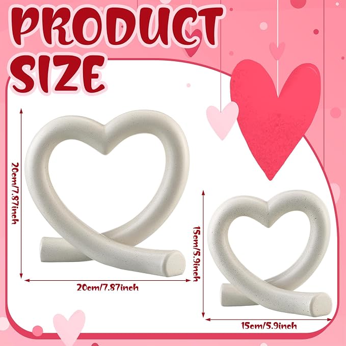 2 Pcs Modern Marble Heart Sculpture Home Decor Love Modern Line Aesthetic Statue Marble Heart Decoration for Her Him Love Wedding Anniversary Romantic Gift for Coffee Table Shelf