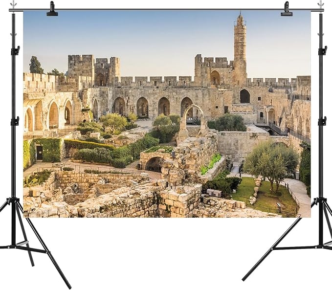 9x6ft Jerusalem Backdrop Israel David Tower Photography Background The Old City Ancient Ruins Historical Sites Travel Holiday Party Banner Decorations Kid Artistic Portrait Photo Booth Prop