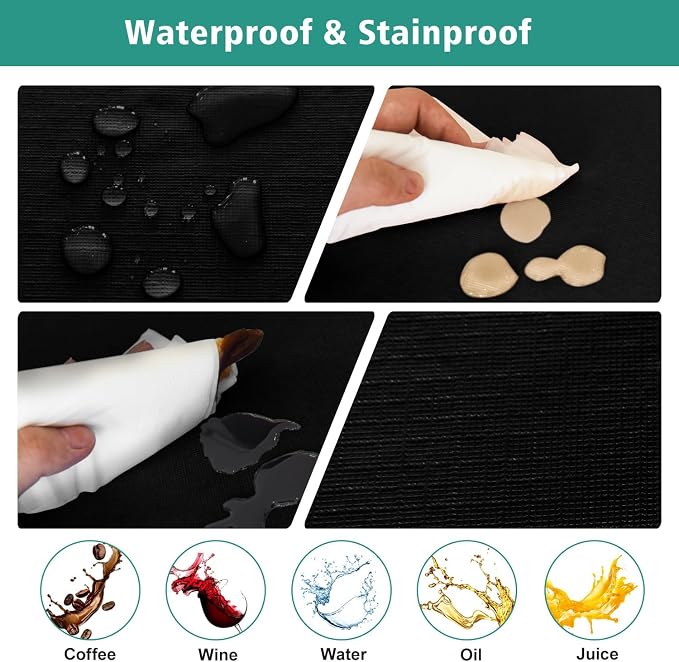 LUSHVIDA 4 Packs Vinyl Card Tablecloth with Flannel Backing 34x34 inch - Waterproof Plastic Picnic Table Cover for Square Folding Table Cloth with Elastic Corners, Black