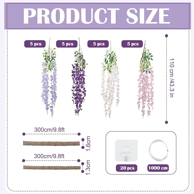 Bucherry Enchanted Fairy Decorations Set, Artificial Hanging Wisteria Vines Greenery for Classroom, Wisteria Flower Ceiling Whimsical Fairy Party Indoor Outdoor Home Garden DIY Decor