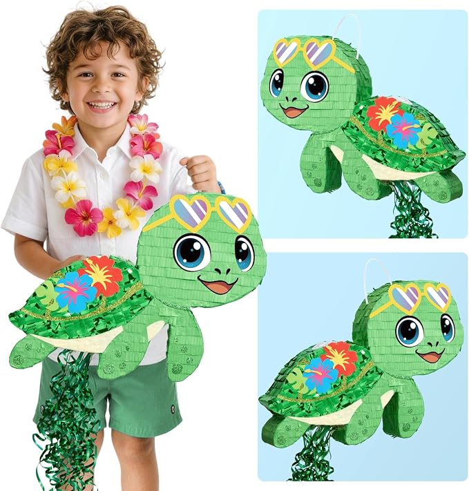 WERNNSAI Turtle Piñata - Ocean Party Decorations Hawaiian Turtle Piñata with Blindfold and Stick for Hawaiian Birthday Decorations Summer Tropical Pool Party Luau Carnival Supplies
