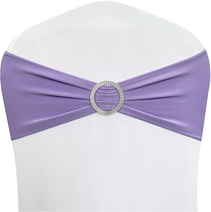 Spandex Chair Sashes Bands 30PCS Stretch Chair Ties Bows with Buckle Slider for Wedding Party Banquet Decoration (Lavender)…