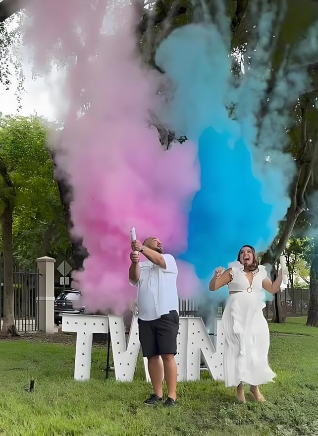 Gender Reveal Fire Extinguisher – Mixed load- 1 Blue plus 1 Pink-100% Biodegradable Baby Reveal Party Decorations, Ideal for Exciting Gender Reveal Ideas (1 Blue+ 1 Pink)