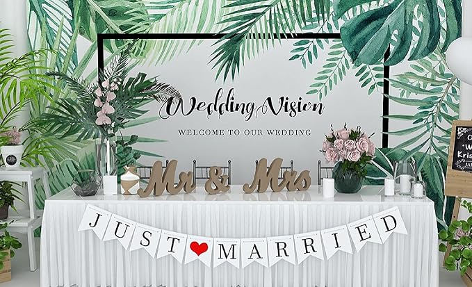 VIOPVERY Mr and Mrs Sign & Just Married Banner,Mr & Mrs Signs for Wedding Table,Large Wooden Letters for Sweetheart Table,Photo Props Wedding decorations for Anniversary,Wood Color