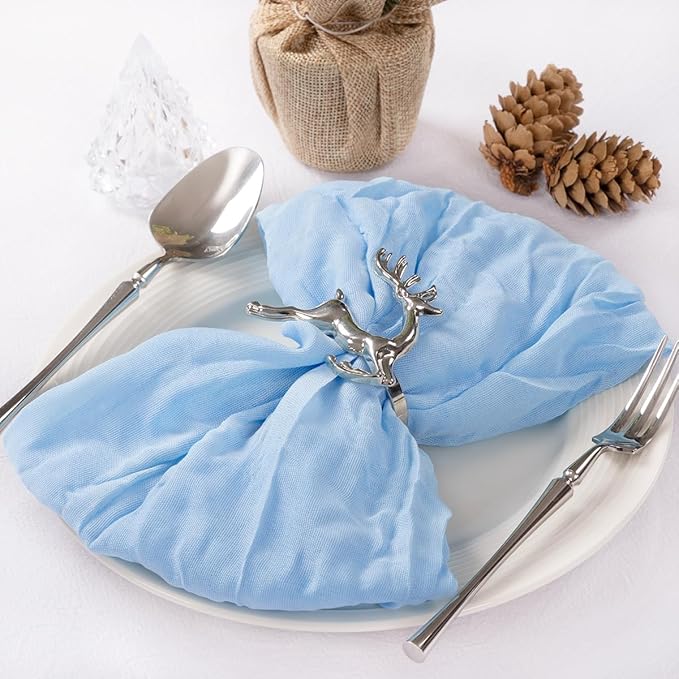 MLMC 24 Pack Baby Blue Cheesecloth Napkins Boho Rustic Gauze Cloth Napkins Washable 21"x21" for Wedding Baby Shower Birthday Anniversary Dinner Decor