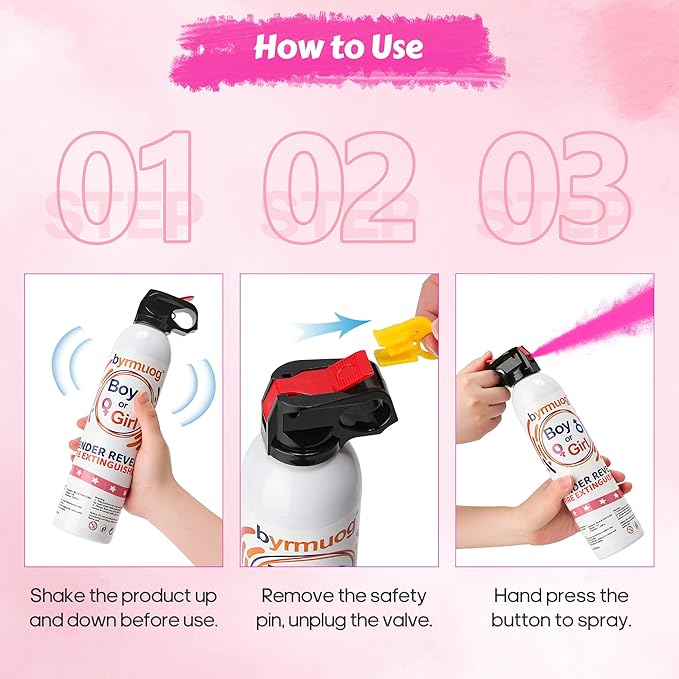 Gender Reveal Fire Extinguisher 2 Pack Color Powder Blasters Spray with Biodegradable Smoke for Baby Girl Reveal Party Ideas & Decorations (Pink)