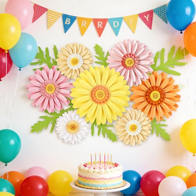 SUNBEAUTY Paper Flowers Decorations for Wall 3D Giant Daisy Artificial Flowers Bulletin Board Decoration Floral Paper Flowers Hanging for Spring Classroom Office Decor Wedding Baby Shower Garden Party