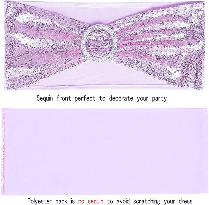 Dimatic 50 PCS Stretch Sequin Chair Sashes Chair Stretchy Spandex Bands for Wedding Reception Events Banquets Chairs Decoration (Purple)