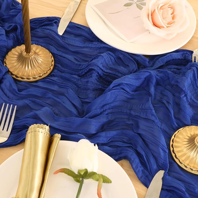 3 Pack Royal Blue Cheesecloth Table Runner 120 Inch 10FT Cheese Cloth Runners for Independence Day, Coastal Style, Baby Shower, Graduation Decoration