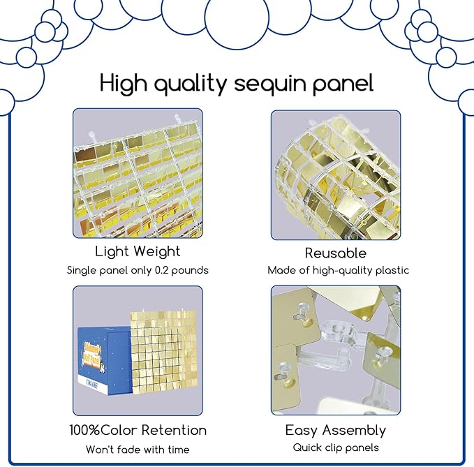 COKAOBE Blue Shimmer Wall Backdrop, 36PCS Square Sequin Shimmer Backdrop Panel, Photo Backdrops for Birthday, Anniversary, Wedding, Graduation & Bachelorette Party Decoration