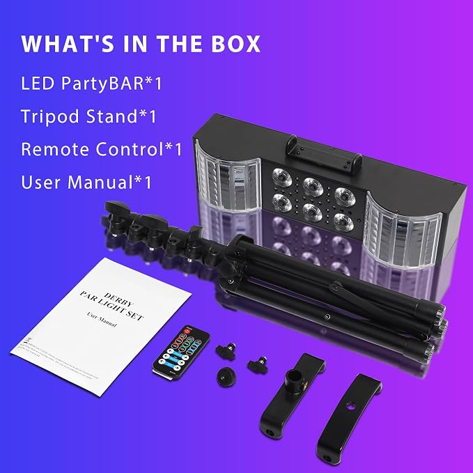 Telbum DJ Lights with Stand RGBW LED Derby Par Light Set Remote Control DJ Lights for Parties Sound Activated Disco Pirty Light for Stage Gig Bar Club Band Wedding