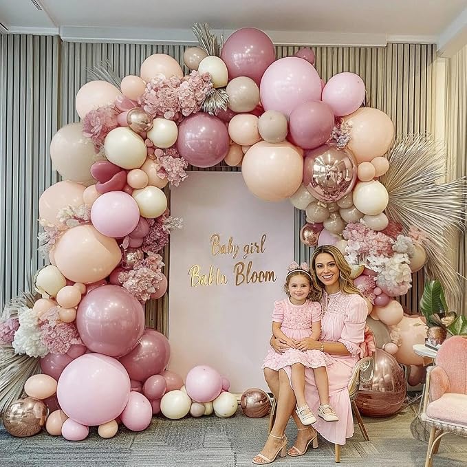 Dusty Pink Beige Rose Balloon Garland Double Stuffed | Mauve Light Pink Blush Nude Champagne Gold Balloon Arch Kit for Birthday Baby Shower Neutral Wedding Fall Boho Party Decor