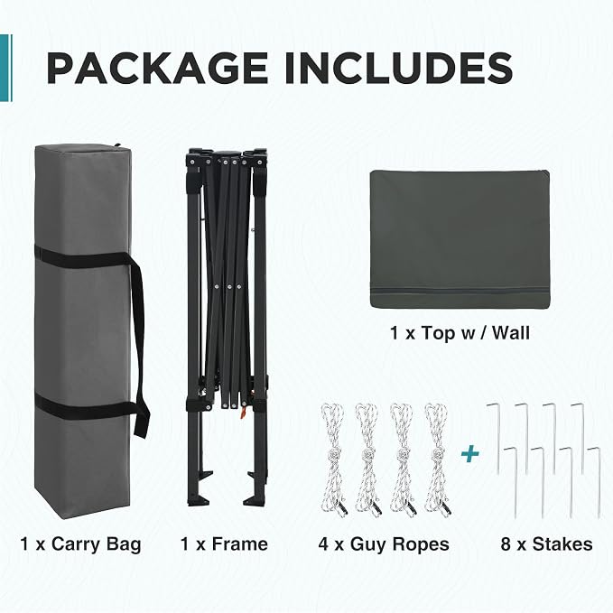 EAGLE PEAK 6x4 Instant Pop Up Canopy Tent with 1 Half Wall Panel, Straight Leg Sun Shelter, Portable Canopy with Carry Bag for Camping, Beach & Sports, Dark Gray