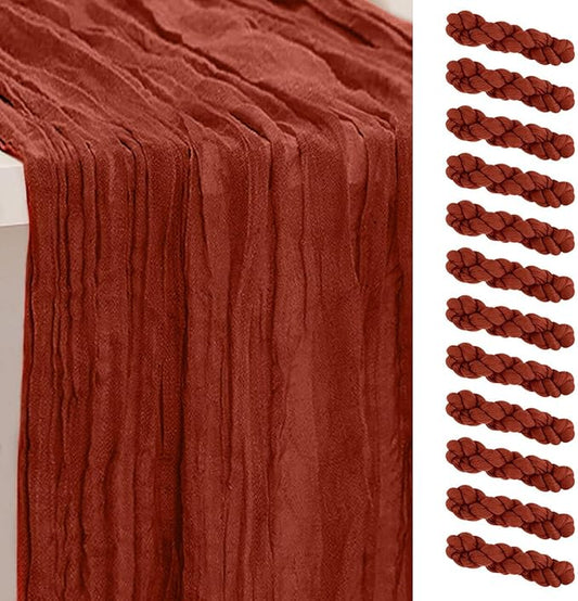 12 Pack Terracotta Christmas Cheesecloth Table Runner 35x120 Inch 10Ft Rustic Gauze Cheese Cloth Table Runner Sheer Cheesecloth Table Runners for Wedding Party Bridal Shower Decoration