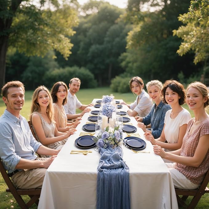 YOUBET 125PCS Blue Plastic Plates - Navy Blue Disposable Plates With Gold Rim Include 25 Dinner Plate, 25 Dessert Plate, 75 Gold Silverware Cutlery for Party & Wedding