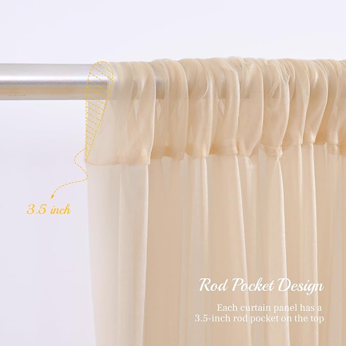 10x8ft Champagne Tulle Backdrop Curtain with Lights String for Parites, Sheer Backdrop Curtains for Wedding Baby Shower Birthday Party Photo Shoot Decorations