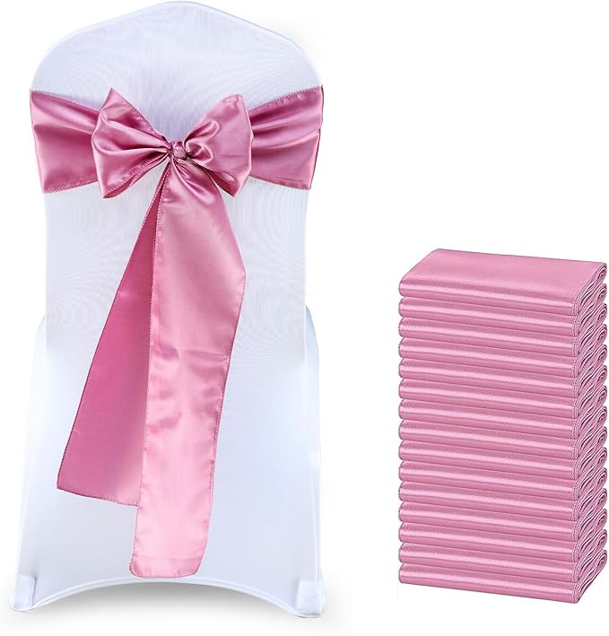 MDS Satin Chair Sashes, 200 Pack, 7”x108” Each, Decorative Chair Bows Ribbon Tie Backs for Wedding Party, Holiday Dinner, Birthday, Reception, Banquet, Hotel & Event Decoration - Dusty Pink