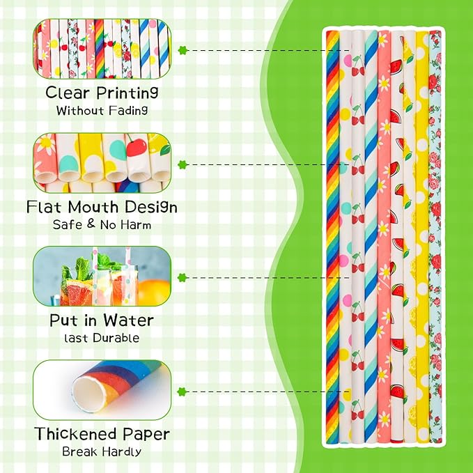 HAKACC 180PCS Paper Straws for Drinking, 9 Different Patterns Party Straws Disposable Drinking Straws for Birthday Wedding Holiday DIY Decorations