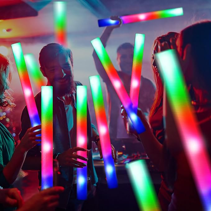OLUPP 102 PCS Led Foam Sticks, Bulk Glow Sticks with 3 Colors Flashing, Light Up Baton Wands for Kids, Glow Sticks Party Supplies for party, Wedding, Raves, Concert, Camping, Sporting Events