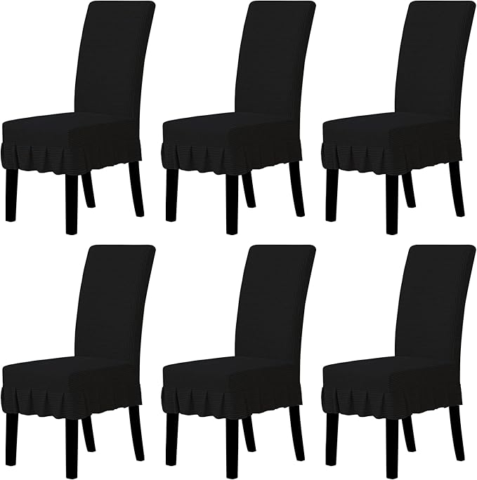 Easy-Going Dining Chair Covers Stretch Parsons Chair Slipcover with Skirt Chair Covers for Dining Room Restaurant Banquet (6 PCS, Black)