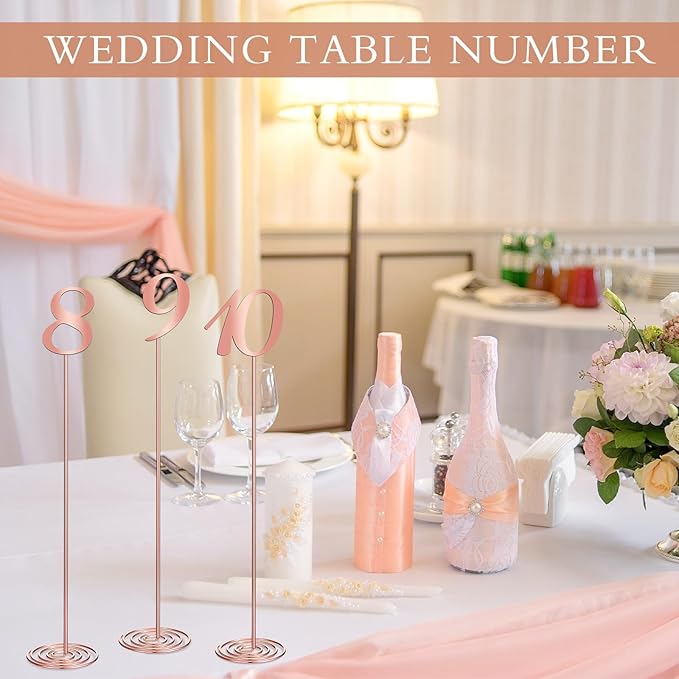 Therwen 20 Pcs Metal Table Numbers 1-20 Table Numbers for Wedding Reception 12 Inch Stainless Steel Party Desk Figure with Sturdy Holder Base for Banquet Wedding Party Event Catering(Rose Gold)