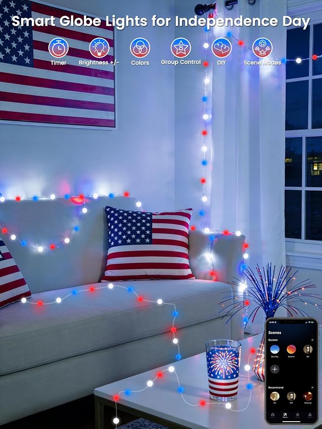 LORRYTE Smart Color Changing String Lights Indoor for Bedroom, 33FT 66LED App Control LED Globe Fairy Lights Plug in with Remote for Girl's Room Party Bedroom Classroom Christmas Fall Decorations