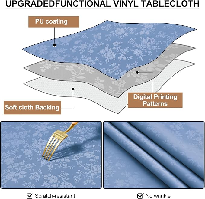 Smiry Rectangle Table Cloth, Waterproof Heavy Duty Vinyl Tablecloths, Wipeable Washable Table Cover for Kitchen and Dining Room (Haze Blue, 60" X 120")