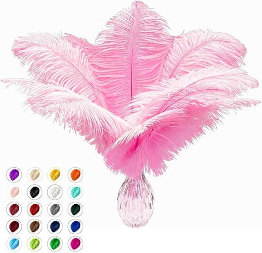 Piokio 40pcs Pink Ostrich Feathers 10-12 inch (25-30cm) Bulk Feathers for Wedding Party Centerpieces, Home Decoration and DIY Clothing, Gatsby Decorations