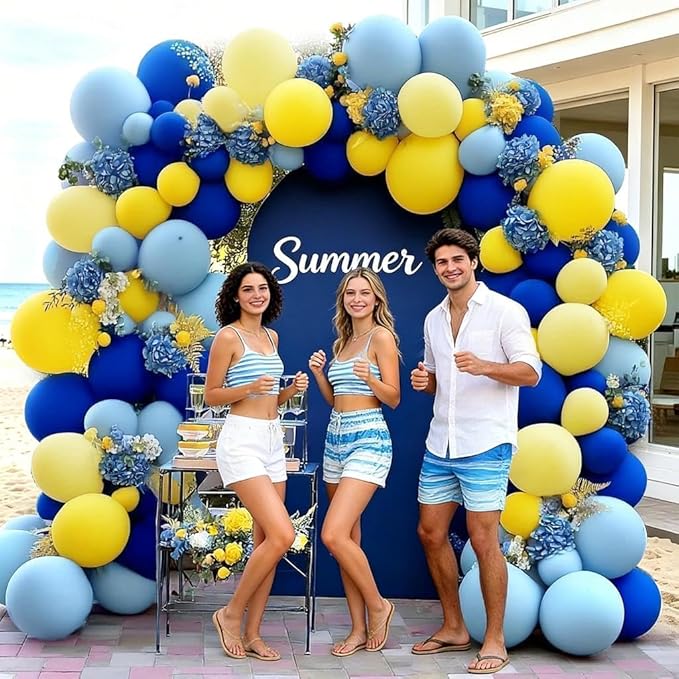 Royal Blue Yellow Balloon Arch, Double Stuffed Pastel Yellow Blue Balloon Garland Kit for Birthday Bridal Wedding Summer Graduation Baby Shower Main Squeeze Lemon Pooh Banana Party Decor